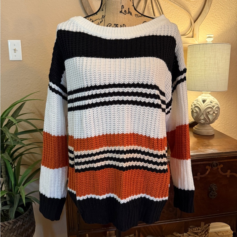 Kirundo Striped Black, White, and Orange Women's Sweater